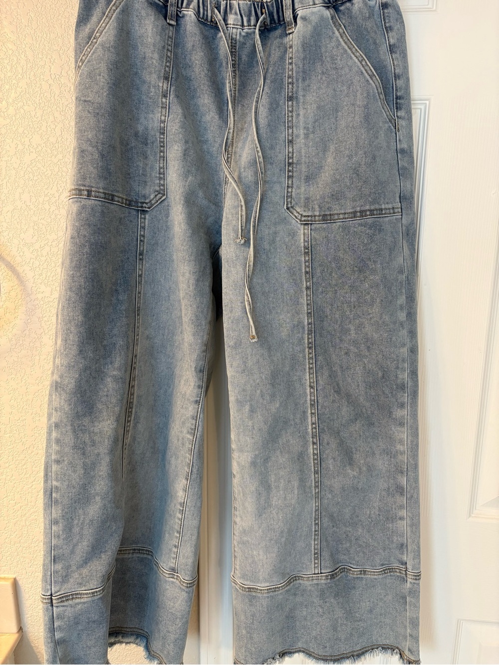 Light Wash Wide Leg Drawstring Jeans